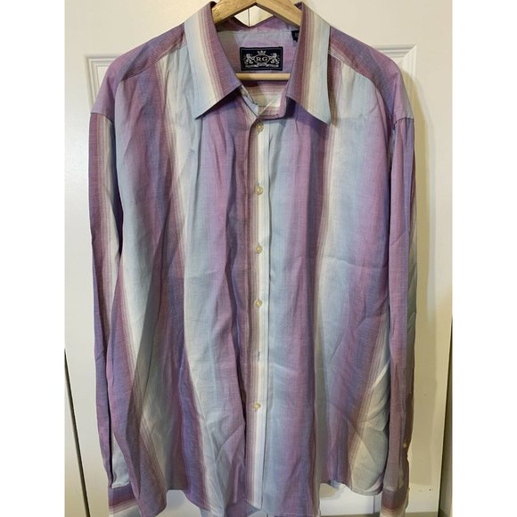 VTG R&G London New York Button Up Men’s Sz 2XL 80’s 90s Vintage Vertical Striped - Picture 3 of 9